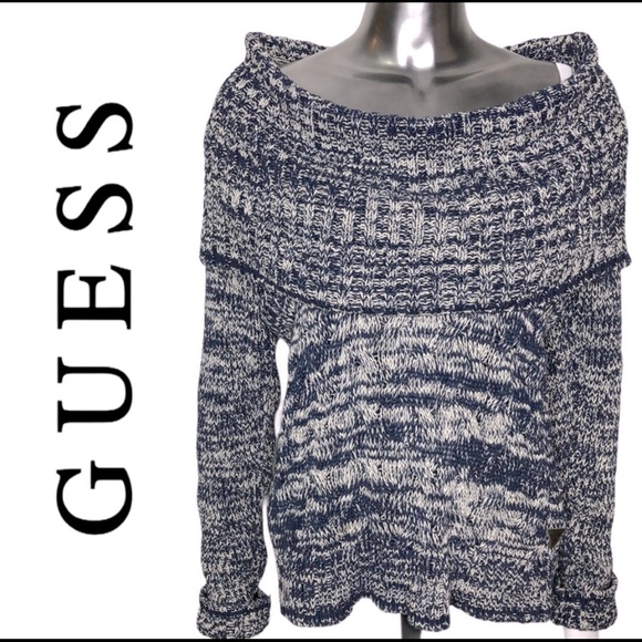 Guess Oversized Collar Heavy Knit Sweater Sz L - Picture 1 of 3